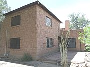Side view of the Rancho Ko-Mat-Ke House, which was built in 1925 and is located at 1346 E. South Mountain Avenue. It was listed in the Phoenix Historic Property Register in April 1989.