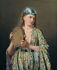 Lady from the Ottoman Court playing the Def. Painting by Pierre-Désiré Guillemet, 1875.