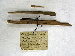 Wood fragments said to be from the flagstaff cut down by Hone Heke. Auckland War Memorial Museum