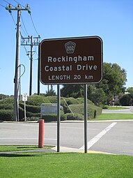 Rockingham Coastal Drive sign at the northern end, at the start of Kwinana Beach Road