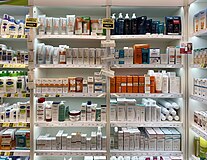 Skin care cosmetics at a pharmacy in Brazil