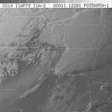 Grayscale satellite image of storms