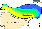 Graphic showing when regions of the Tibetan Plateau reached their present-day elevation
