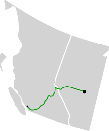 Trans Mountain pipeline route from Edmonton to Burnaby