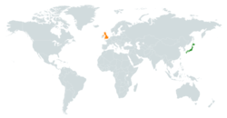 日本とイギリスの位置を示した地図