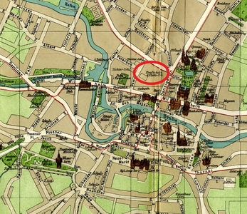 Power plant highlighted on a 1908 map of Bydgoszcz