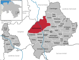 Läget för staden Wolfenbüttel i Landkreis Wolfenbüttel