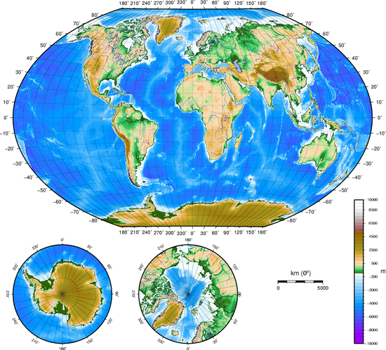 Topographic world map