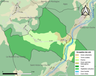 Carte en couleurs présentant l'occupation des sols.