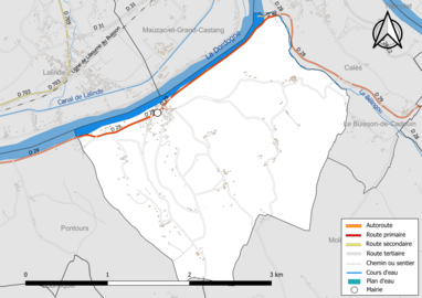 Carte en couleur présentant le réseau hydrographique de la commune