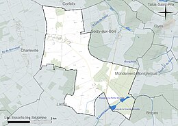 Carte en couleur présentant le réseau hydrographique de la commune