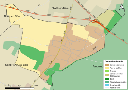 Carte des infrastructures et de l'occupation des sols en 2018 (CLC) de la commune.