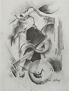 Albert Gleizes, 1914–15, Portrait de Florent Schmitt (Le Pianiste), pastel, 36 x 27 cm. This is a study for an oil on canvas titled Portrait de Florent Schmitt, 1914–15, 200 x 152 cm (79 x 60 in.)