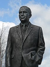 A bronze statue of former Ipswich and England manager, Sir Alf Ramsey, with one hand in his pocket