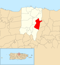 Location of Almirante Norte within the municipality of Vega Baja shown in red