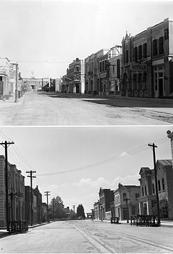 Top: Genesee Street looking toward the courthouse. Bottom: Genesee Street looking toward the Station. Shots used in the film Cimarron (1931).