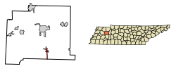 Location of Clarksburg in Carroll County, Tennessee.