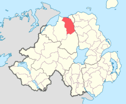 Location of Coleraine, County Londonderry, Northern Ireland.