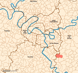 Location (in red) within Paris inner and outer suburbs