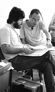 Levin and Oded Kotler during work on the play "The Patriot", 1982