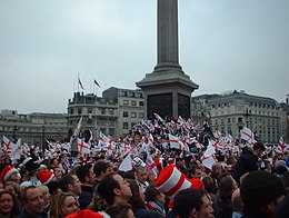 London street celebration, with many English flags