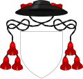 Hat sable with three tassels gules per side, used by Anglican canons in place of a helmet