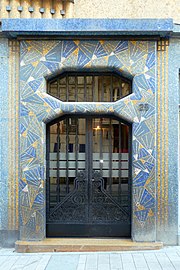 Mosaics – Maison bleue (Rue d'Alsace no. 28) in Angers, France, designed by Roger Jusserand, and decorated with mosaics by the Odorico fréres (1928)