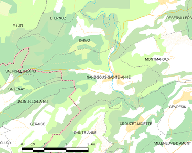 Carte représentant les limites territoriales de plusieurs communes.