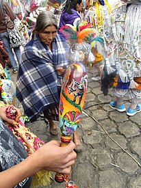 A maraca used by the knights of Toritos de Chichicastenango, danced for the feast of Saint Thomas, around December 21. Each maraca is unique and made specially for each year