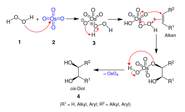 Vorgeschlagener Reaktionsmechanismus Milas-Hydroxylierung