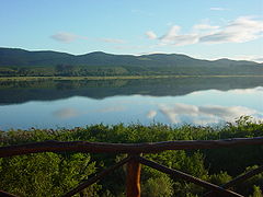 A tranquil scene at a lake on the Garden Route