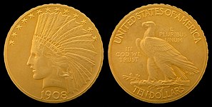 1908 Indian Head Eagle (motto) (1908–1933) Augustus Saint-Gaudens
