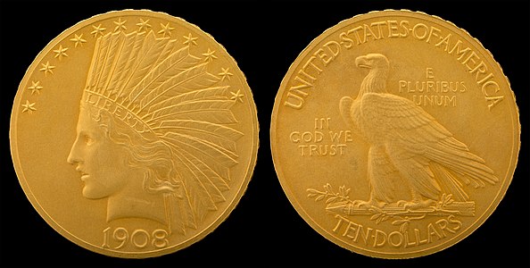 Indian Head eagle, with motto, by Augustus Saint-Gaudens and the United States Mint