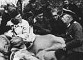 Political commissar Mitar Bakić (left) and commander of 2nd Proleterian Division Peko Dapčević (in the middle) interrogate captured Wehrmacht major Arthur Strecker during battle of Neretva.