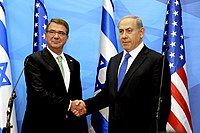 Carter meeting Israeli prime minister Benjamin Netanyahu in Israel, July 21, 2015