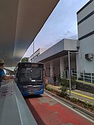 Transjakarta bus fleet approaching the BRT station.