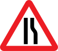 Road narrows on the right (left if symbols reversed)