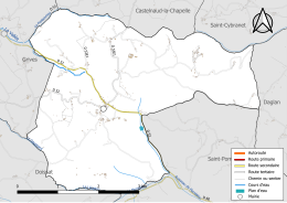 Carte en couleur présentant le réseau hydrographique de la commune