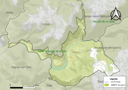 Carte de la ZNIEFF de type 2 sur la commune.