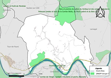 Carte des ZNIEFF de type 1 sur la commune.