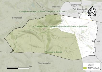 Carte des ZNIEFF de type 2 sur la commune.