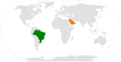 Map indicating locations of Brazil and Saudi Arabia