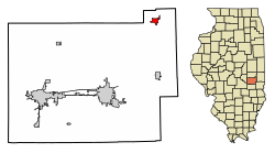 Location of Oakland in Coles County, Illinois.