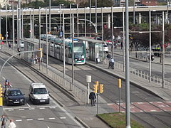 Glòries tram stop with metro entrance in the background