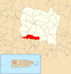 Location of Guacio within the municipality of San Sebastián shown in red