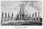 A 1782 illustration of a heiau temple in Hawaii