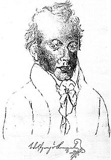 A charcoal self-portrait of Kempelen, with signature