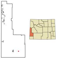 Location of Opal in Lincoln County, Wyoming.