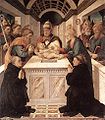 Filippo Lippi, The Presentation in the Temple, with Philip Benizi on the left and Pellegrino Laziosi (Latiosi) on the right