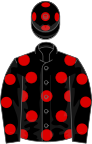 BLACK, red spots, black cap, red spots